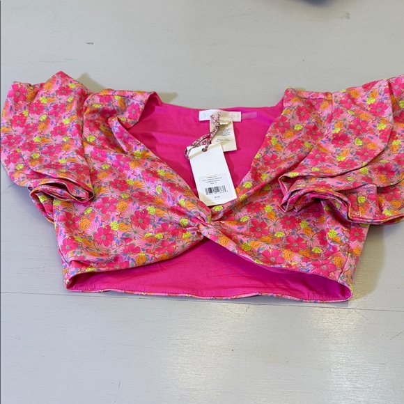 LoveShackFancy Kiella Ruffle Crop Top Passion Sound NWT Size Small - Picture 2 of 8